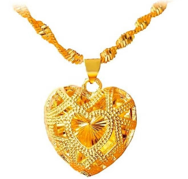 24 Karat Gold Heart Shape Pendant Necklace
